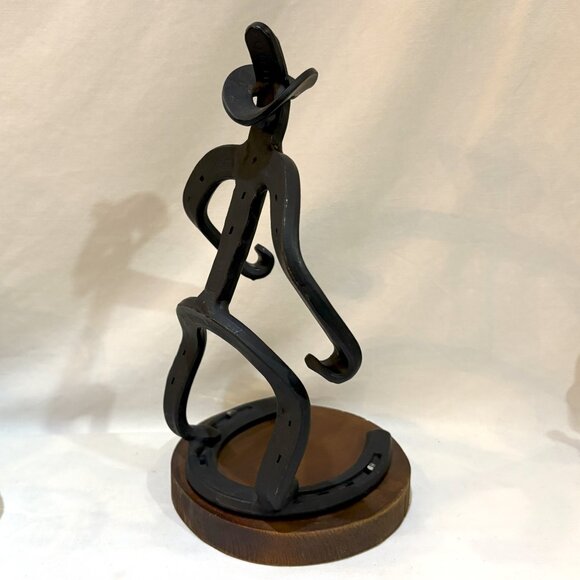 St. Croix Forge Horeshoe Art Cowboy Sculpture Wood Base 10" - Picture 3 of 10